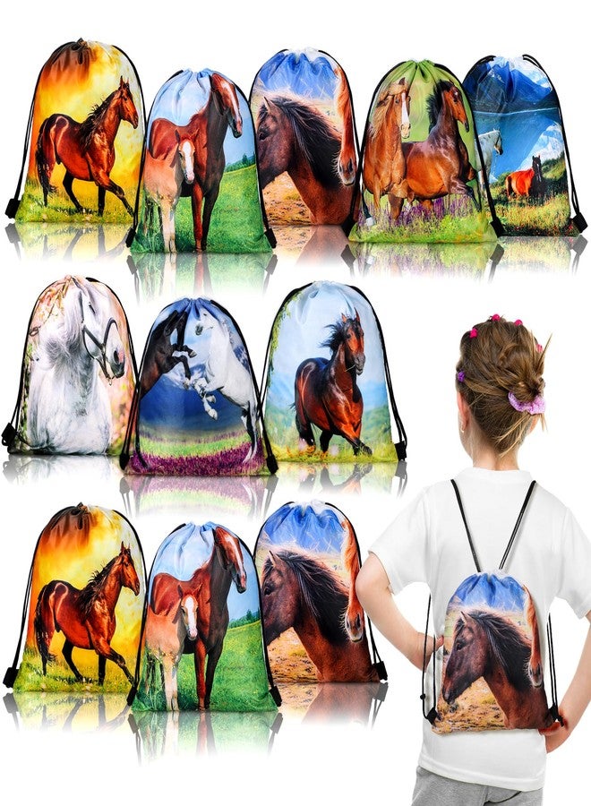 Saintrygo 16 Pcs Western Horse Party Favors Cowboy Cowgirl Drawstring Backpack Bags Horse Goodie Candy Bags Birthday Party Supplies Decorations - Image 1